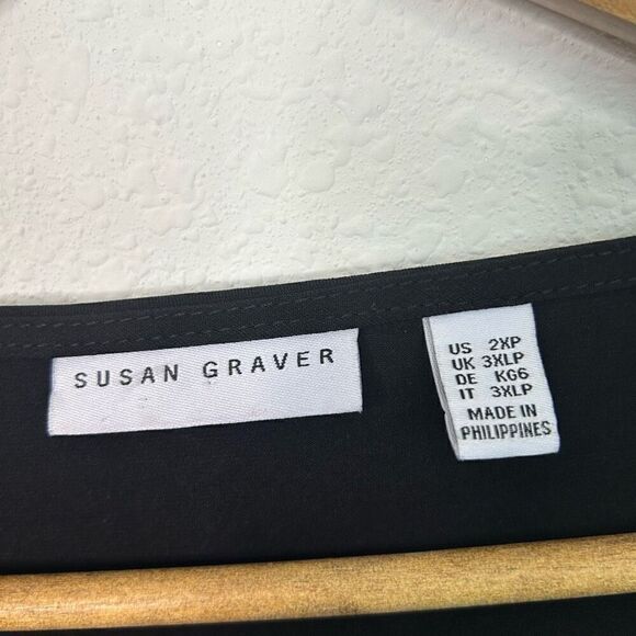 Susan Graver Liquid Knit Solid Black Keyhole 3/4 Sleeve Top Women’s Size 2X P - Picture 6 of 12